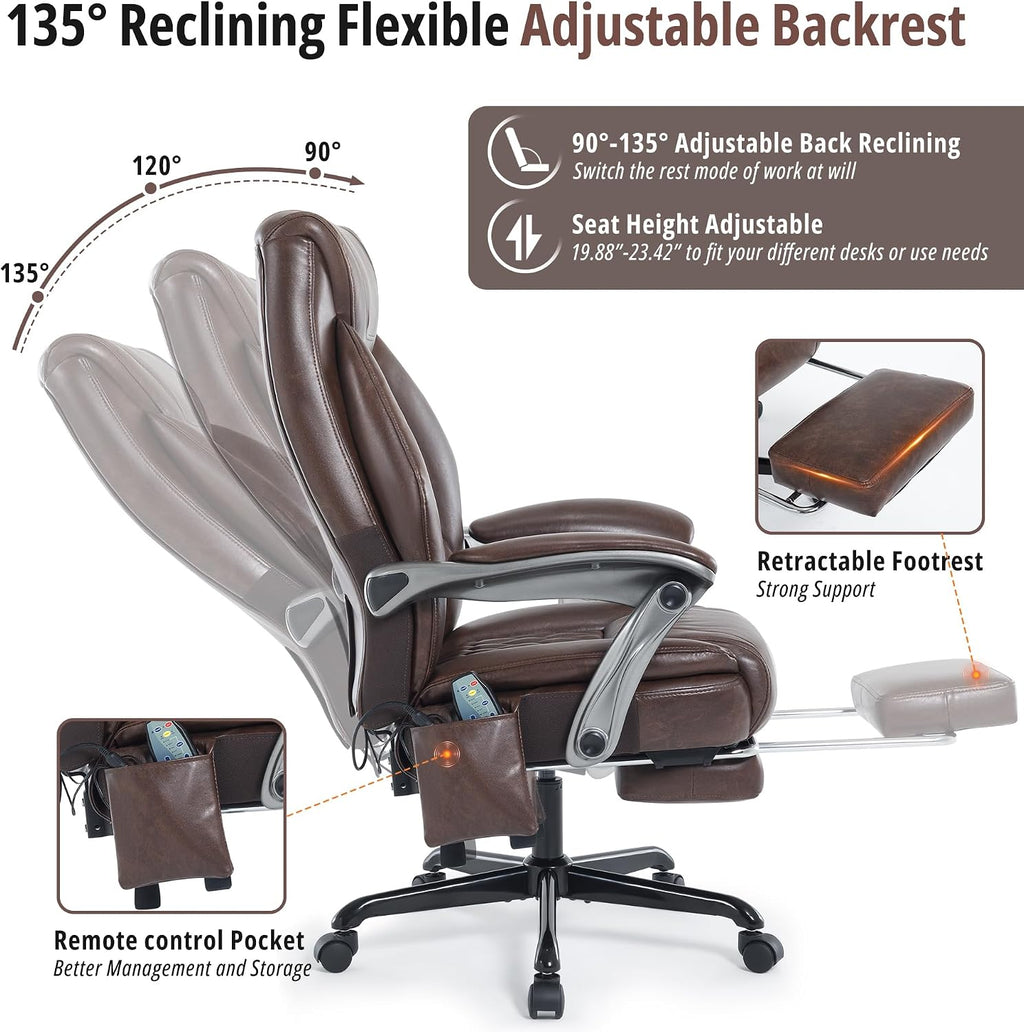 Massage Office Chair with Heat & Footrest, Ergonomic Reclining Executive Desk Chairs with 6-Point Vibration, PU Leather Computer Chair for Home Office or Gaming