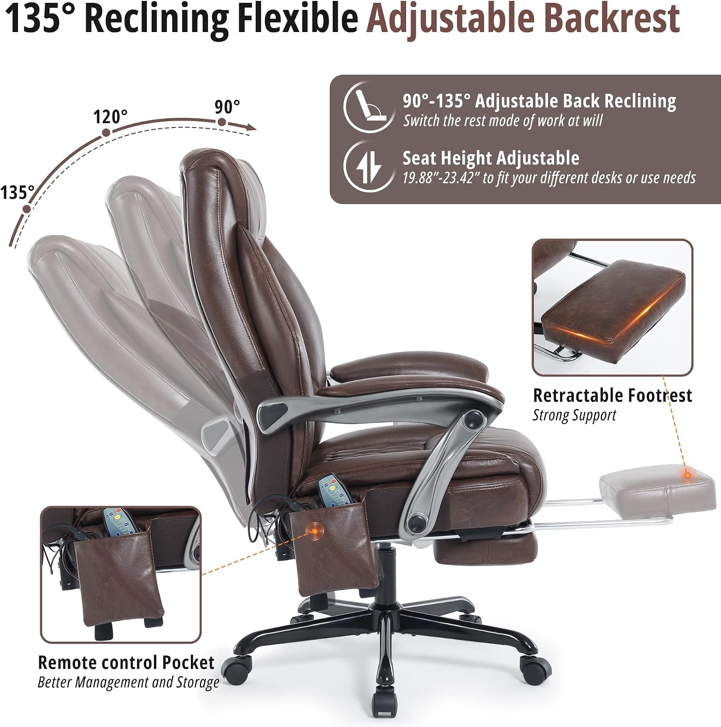 Massage Office Chair with Heat & Footrest, Ergonomic Reclining Executive Desk Chairs with 6-Point Vibration, PU Leather Computer Chair for Home Office or Gaming
