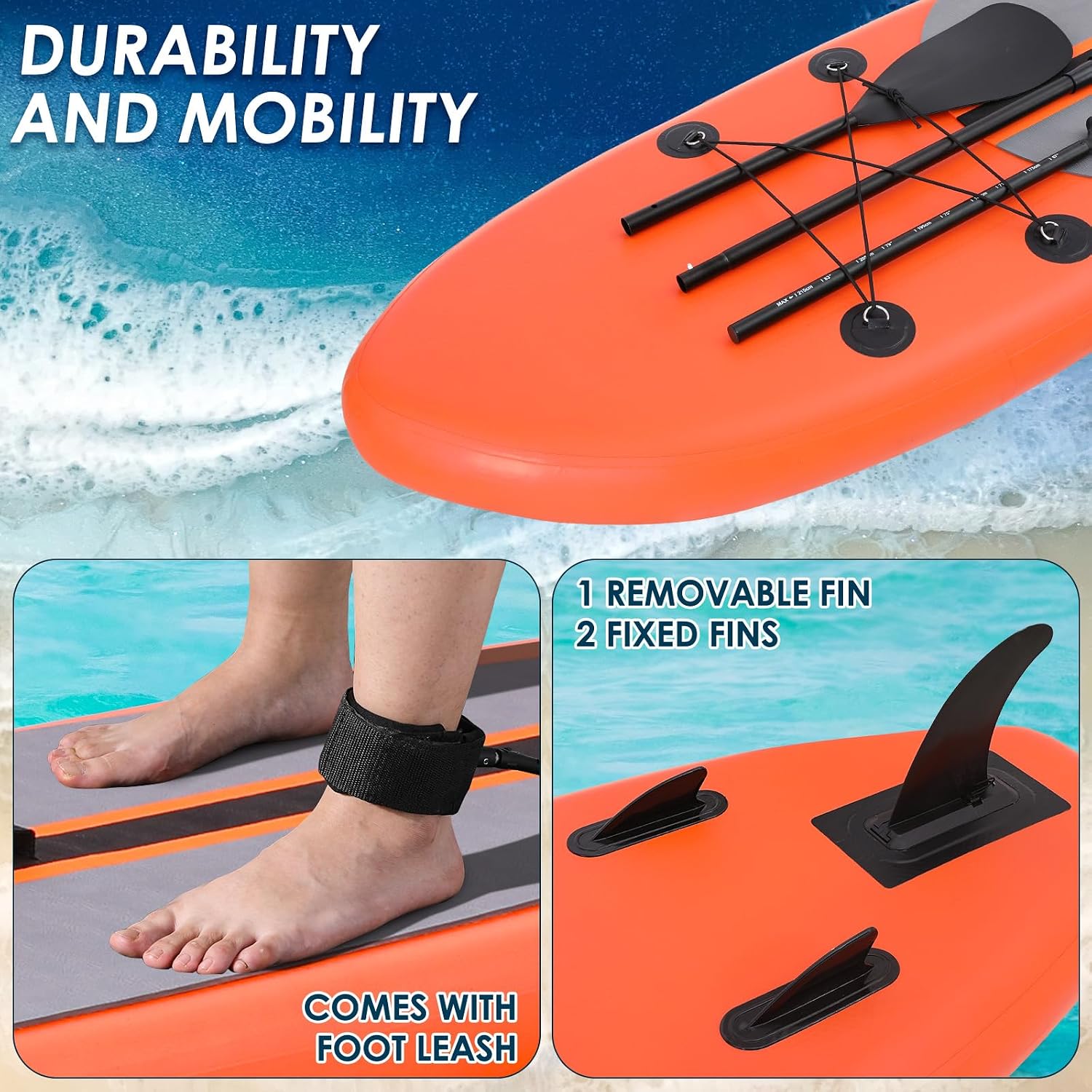 TLSUNNY 11FT Inflatable Stand Up Paddle Board, 3 Fins Paddleboard with Full SUP Accessories for All Skill Levels, Portable Two-Way Hand Pump and Carry Bag, 400LBS