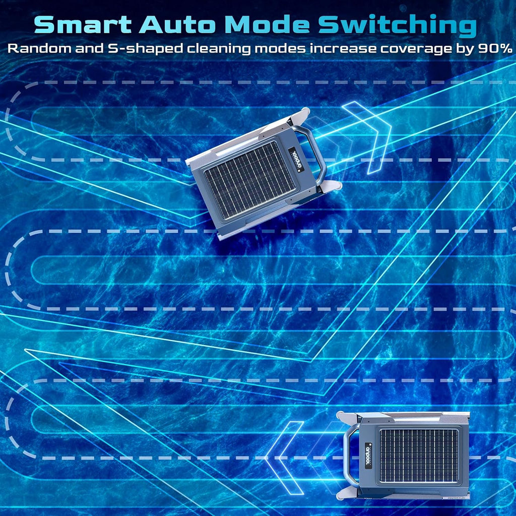 Solar Pool Skimmer Robot, Automatic Robotic Pool Skimmer with Dual Charging, 72H Runtime, One-Touch Start, UV-Resistant, Smart Navigation for Inground & Above Ground Pools