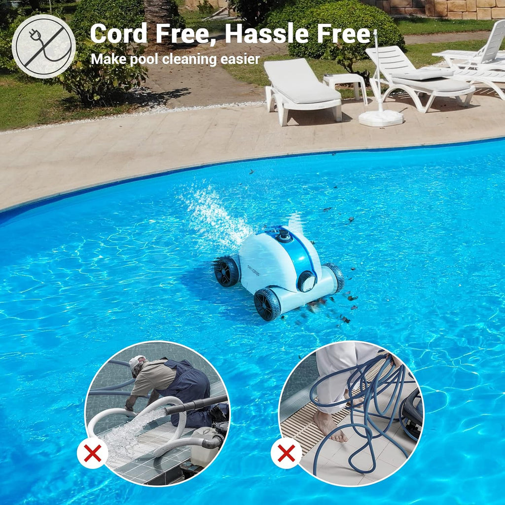 Cordless Robotic Pool Cleaner, Automatic Pool Vacuum with 60-90 Mins Working Time, Rechargeable Battery, IPX8 Waterproof for Above/In-Ground Swimming Pools Up to 861 Sq Ft