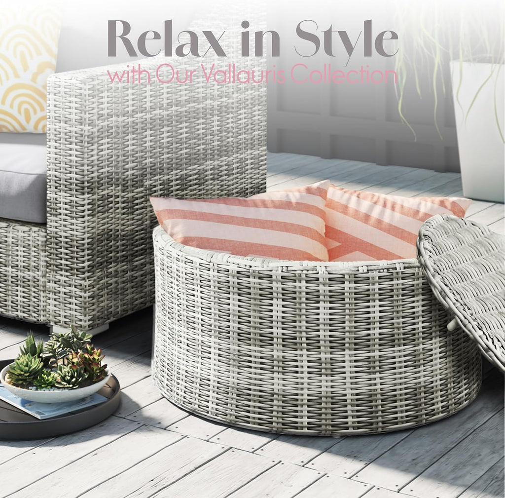 Elle Decor Vallauris Patio Outdoor Furniture Collection, Premium All Weather Wicker, Storage Coffee Table, Gray