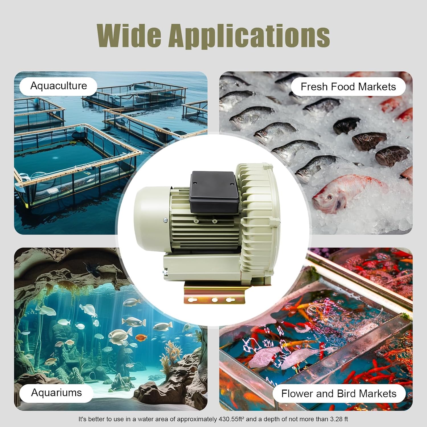 370W Electric Aquarium Air Pump 110V High Pressure Air Pump Blower for Aquaculture Aquarium Pond Fish Tank Output 60m³/H