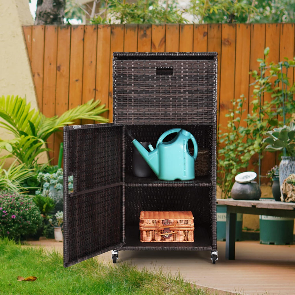 Outdoor Towel Rack for Pool Outdoor Pool Towel Storage Cabinet with Shelf & Drawer Pool Towel Holder with Rolling Wheels Hot Tub Towel Rack W/Waterproof Cover Poolside Towel Valet Caddy for Spa Brown