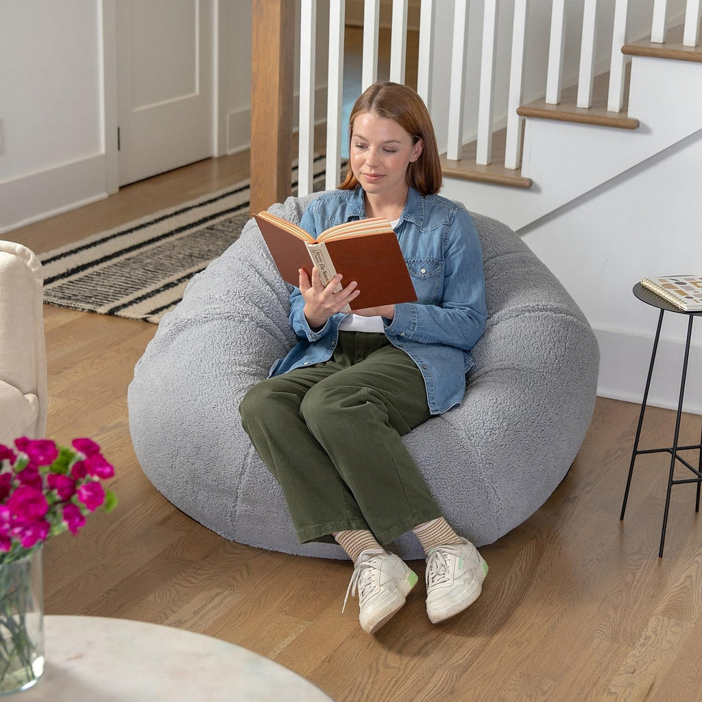 Flash Furniture Duncan Sherpa Bean Bag Chair, Classic Refillable Bean Bag Chair for Kids and Teens, Large, Gray