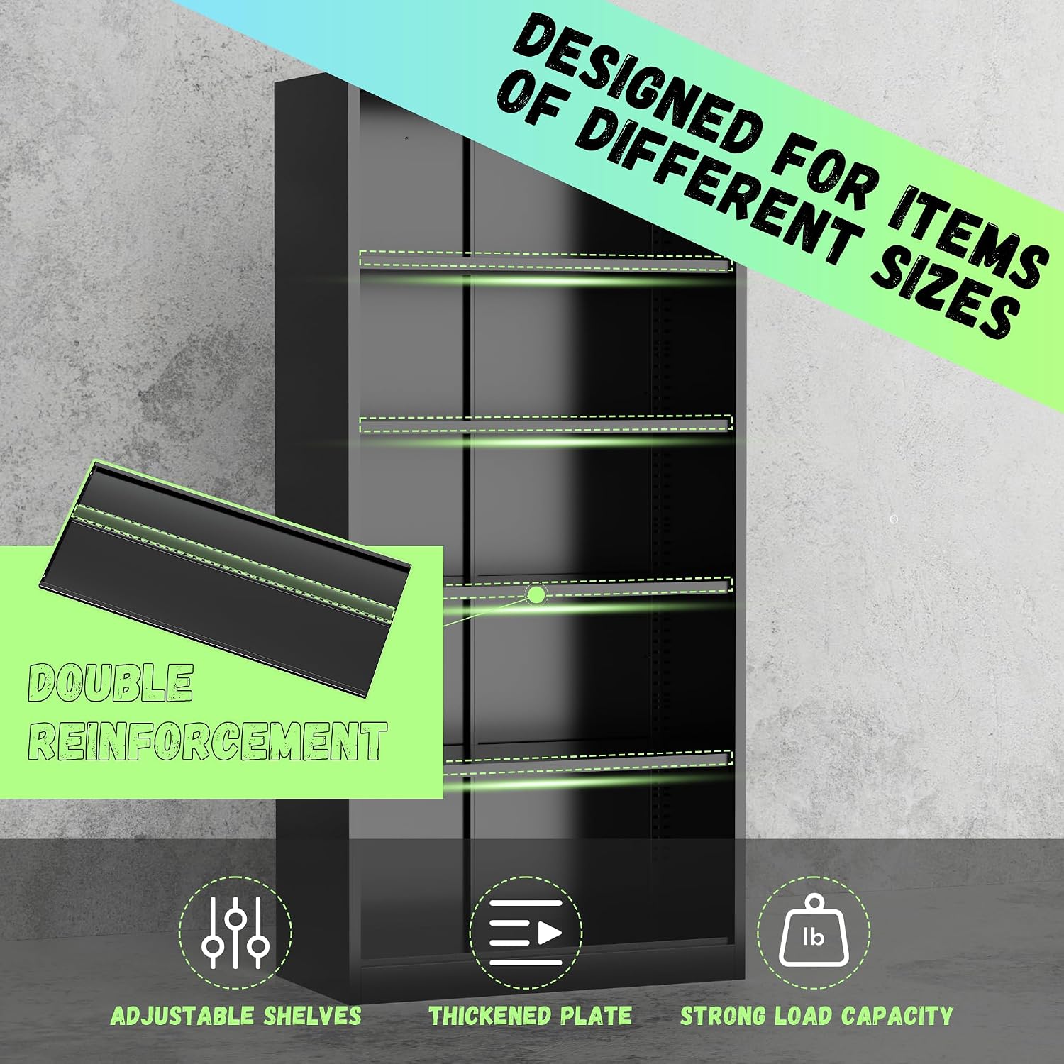 INTERGREAT Black Metal Storage Cabinet, 72' Locking Steel Cabinets with 2 Door and 4 Adjustable Shelves, Tall Metal Cabinet for Home Office, Garage, Warehouse