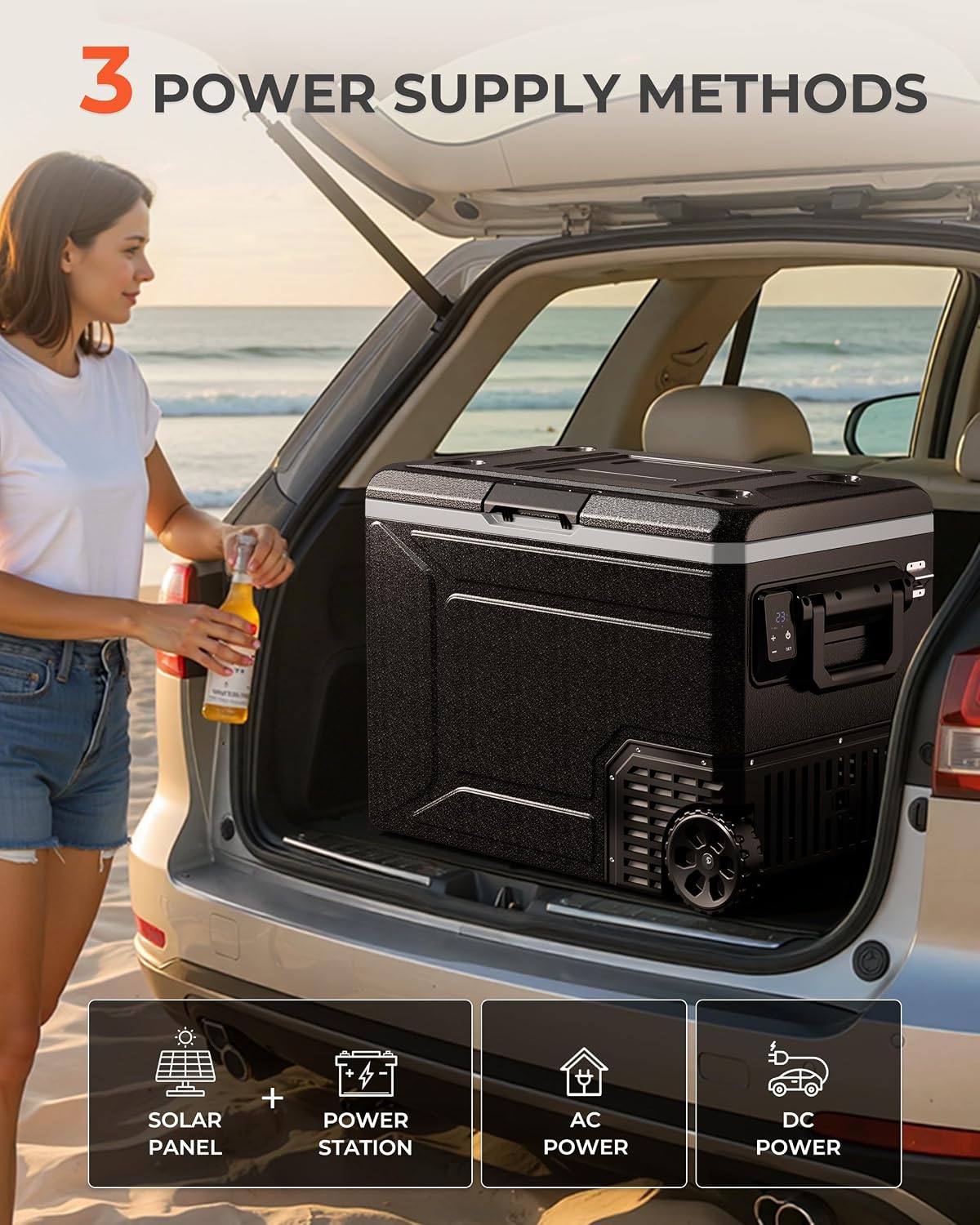 EKOJUCE 12V Refrigerator, 85 Quart Electric Cooler, 12V/24V DC 100~240V AC, 12v cooler -4℉~68℉, Portable Freezer with Wheels for Truck, RV, Camping,Travel
