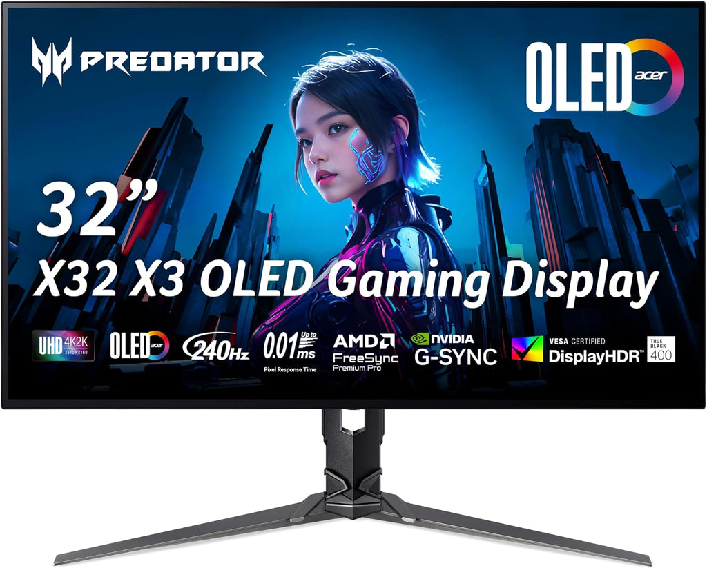 Acer Predator X32 X3 | 31.5' UHD 3840x2160 OLED Gaming Monitor | AMD FreeSync Premium Pro | 480Hz at 1920 x 1080 (DFR) | Up to 0.01ms | 1000nits @ HDR 3% | (Renewed)
