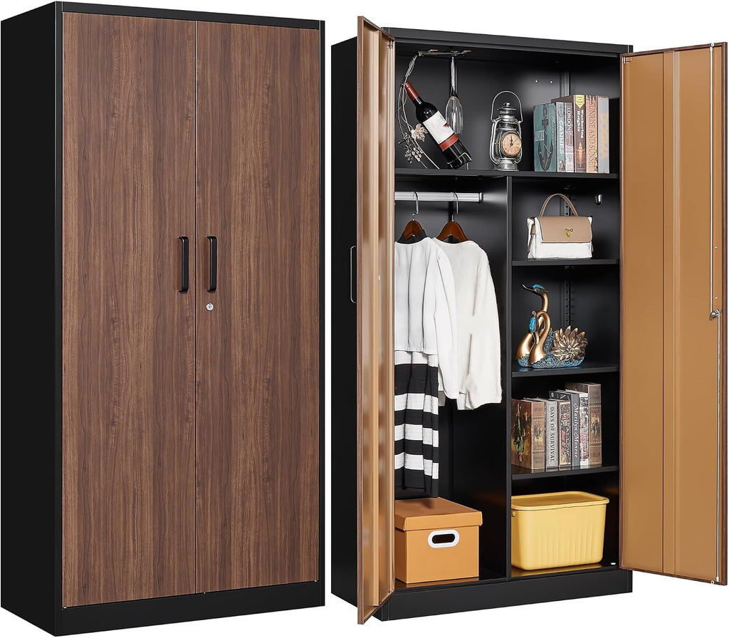 Letaya Metal Storage Cabinets,72'' Employee Lockers Steel Wardrobe with Lock Door for Office,Home,School,Gym,Fire Department,Hotel(Wood Grain Color)