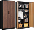 Letaya Metal Storage Cabinets,72'' Employee Lockers Steel Wardrobe with Lock Door for Office,Home,School,Gym,Fire Department,Hotel(Wood Grain Color)