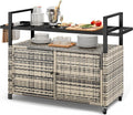 YITAHOME XL Outdoor Storage Cabinet, Outdoor Storage Cart with Wheels and Black Glass Table Top for Patio, Outdoor Cabinet for Poolside and Backyard (Gray Gradient)