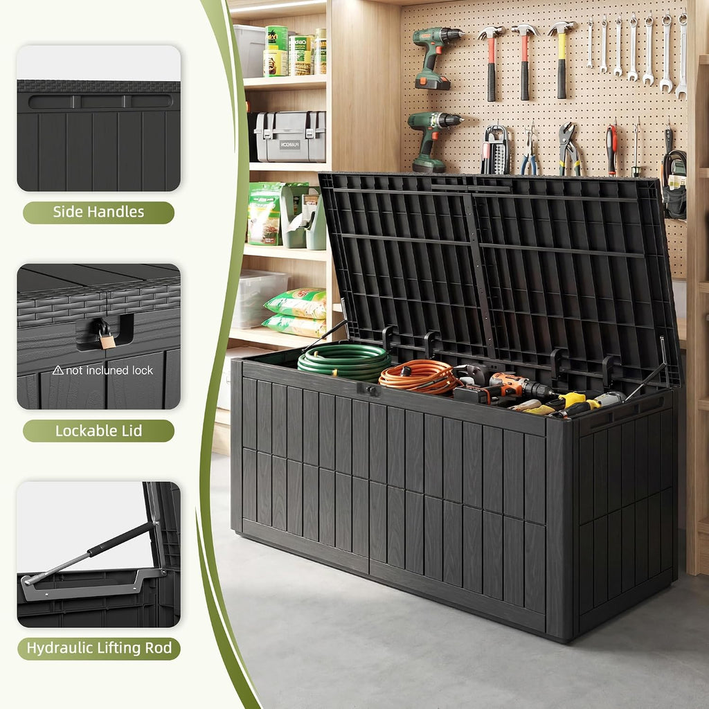 UDPATIO 120 Gallon Deck Box, Outdoor Storage Box Lockable Waterproof Indoor Outdoor Storage Container for Patio Cushions, Garden Tools, Package Delivery Boxes for outside