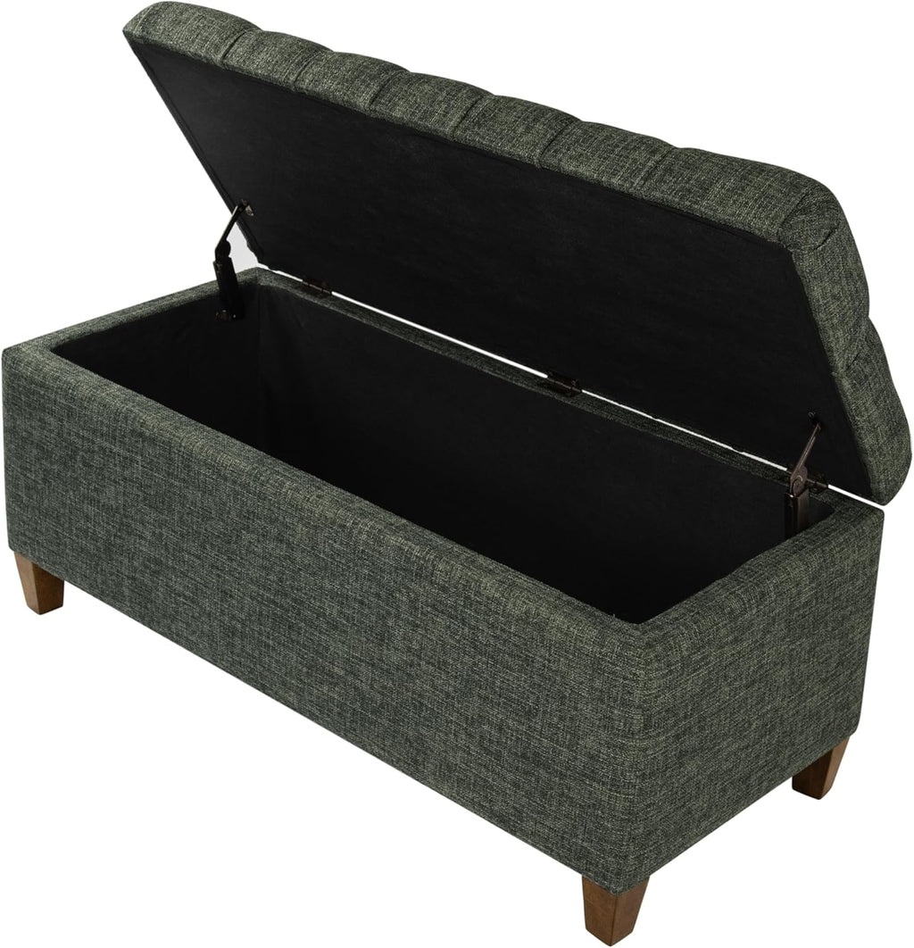 Homepop Home Decor Tufted Ainsley Button Storage Ottoman Bench with Hinged Lid Ottoman Bench with Storage for Living Room & Bedroom, Green Clover Fabric