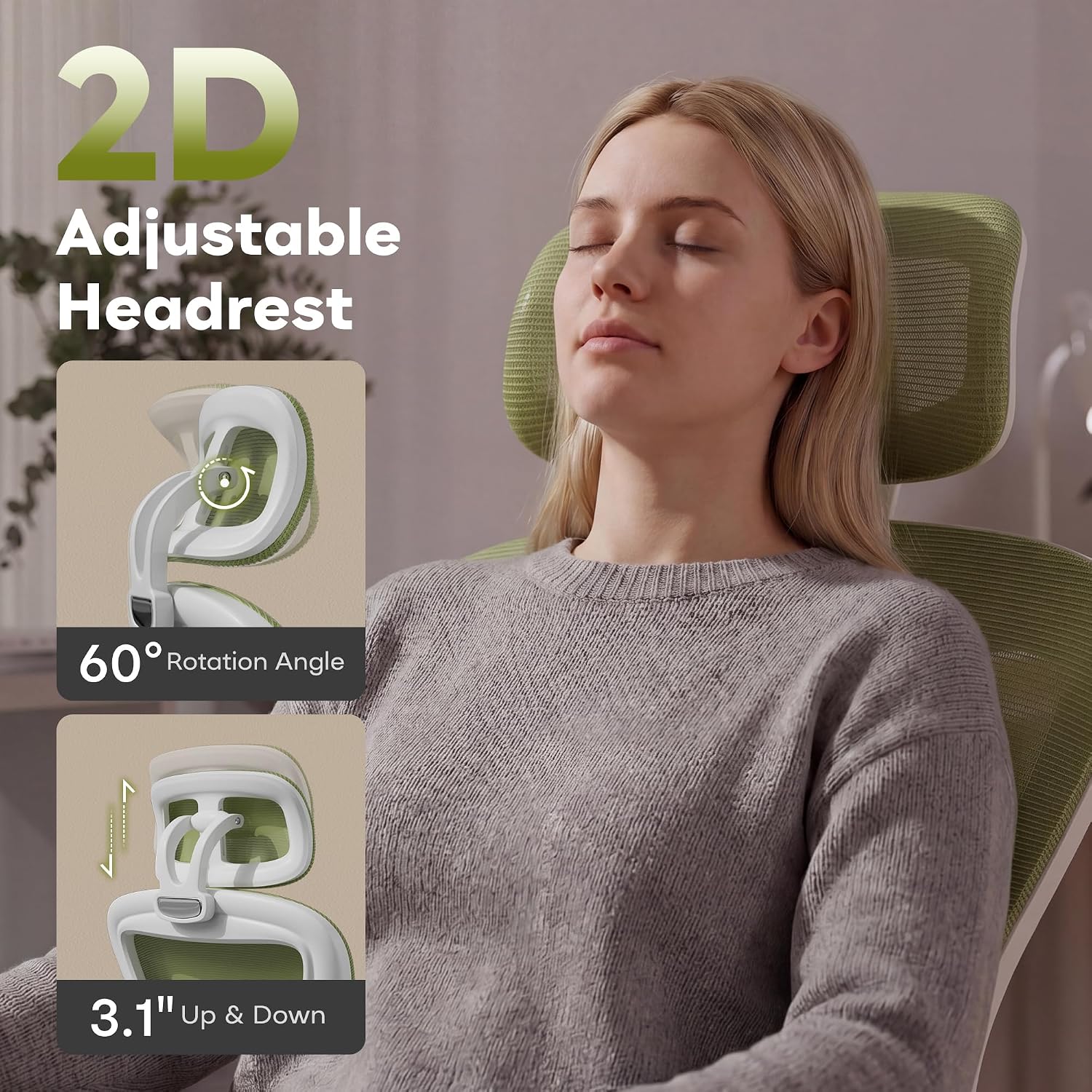 SeekFancy Ergonomic Office Chair M903, Computer Desk Chair with Wheels, High Back Mesh Office Chair with Adjustable Lumbar Support, Headrest, Flip-Up Armrests, Green