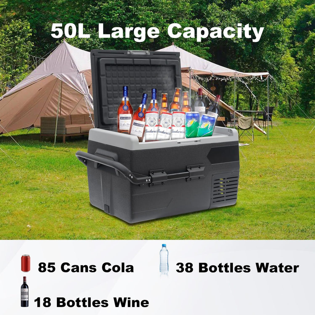 SMETA 12V Portable Refrigerator, Car Fridge 53 Quart (50L), Electric Semi Truck Portable Freezer(-8℉~68℉) 12V/110V, Cooler for Outdoor, RV, Camping, Travel and Home Use with AC Power Adapter