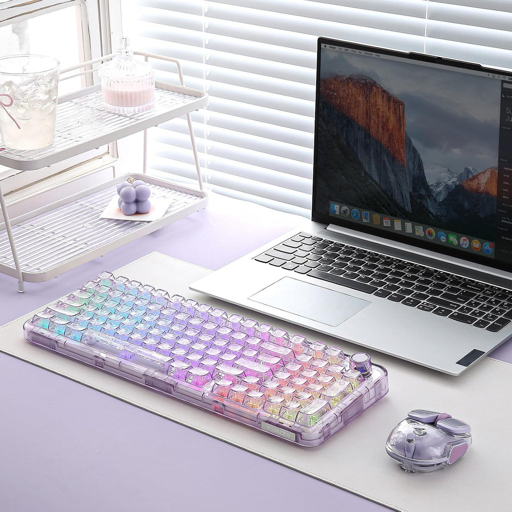 YUNZII X98 QMK/VIA Wireless Mechanical Gaming Keyboard with Knob,Tri-Mode BT5.0/USB-C/2.4GHz Hot Swappable Keyboard,Pre-lubed Switches Gasket Mount RGB Backlit for Wins/Mac (Purple, Snow Switch)