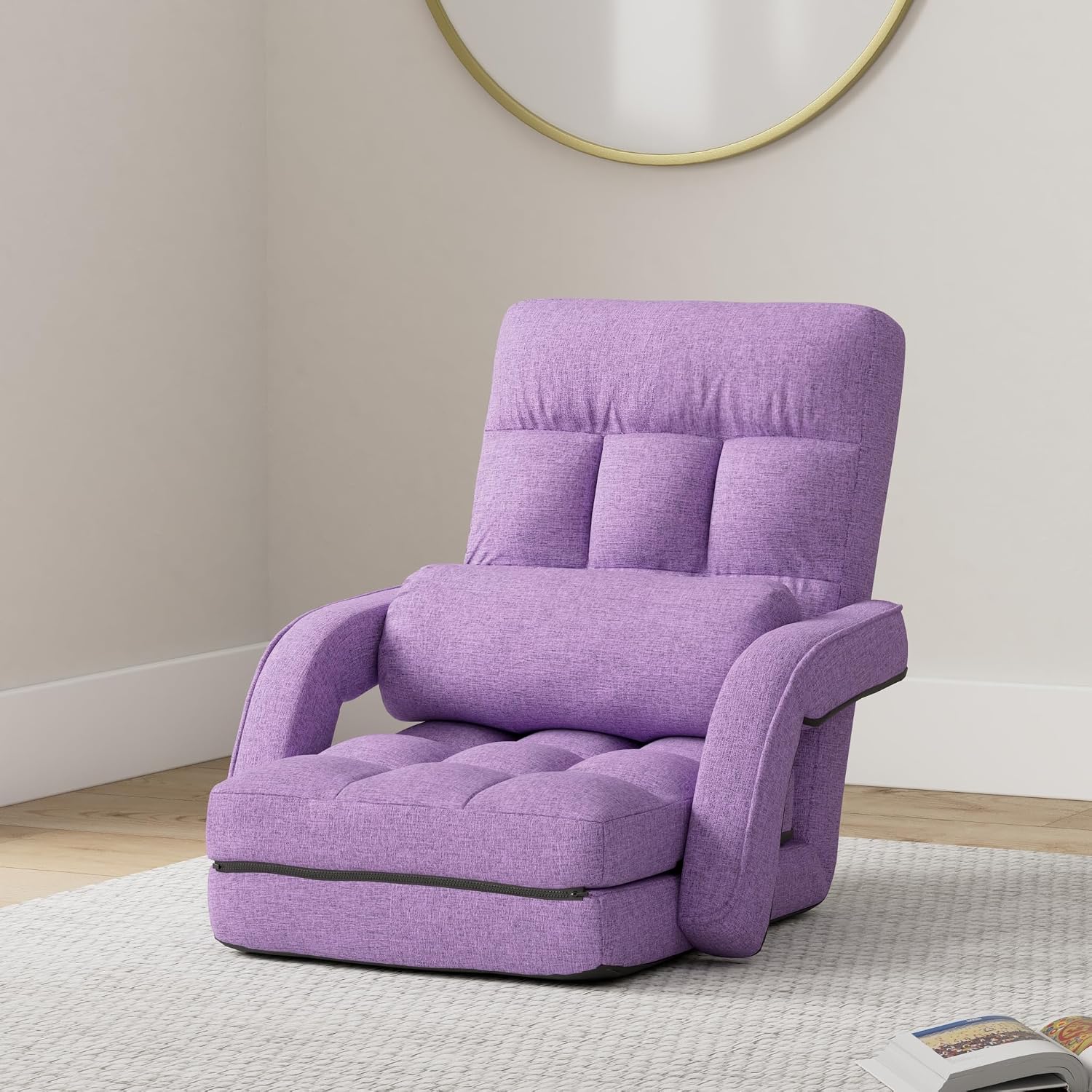 Floor Chair, Chaise Lounge Indoor, 14-Position Adjustable Folding Lazy Sofa with Armrests and a Pillow Padded Gaming Chairs for Living Room, Bedroom Factory Price (Purple) 8803PU