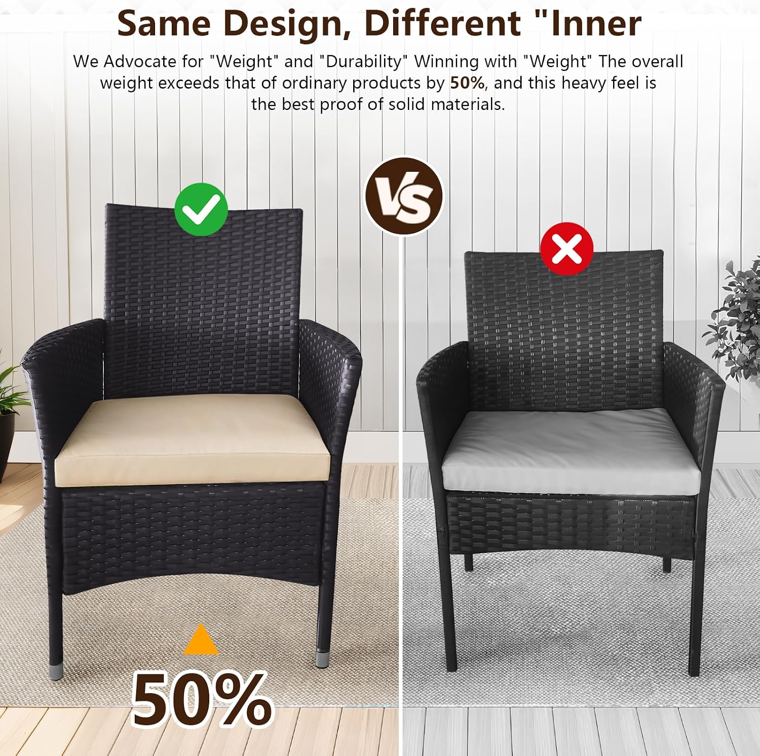 Outdoor Furniture Set of 4 Pieces with PE Waterproof Rattan Tempered Glass Table and Thick Cushions Suitable for Gardens Porches Terraces and Balconies Easy to Assemble Black and Beige