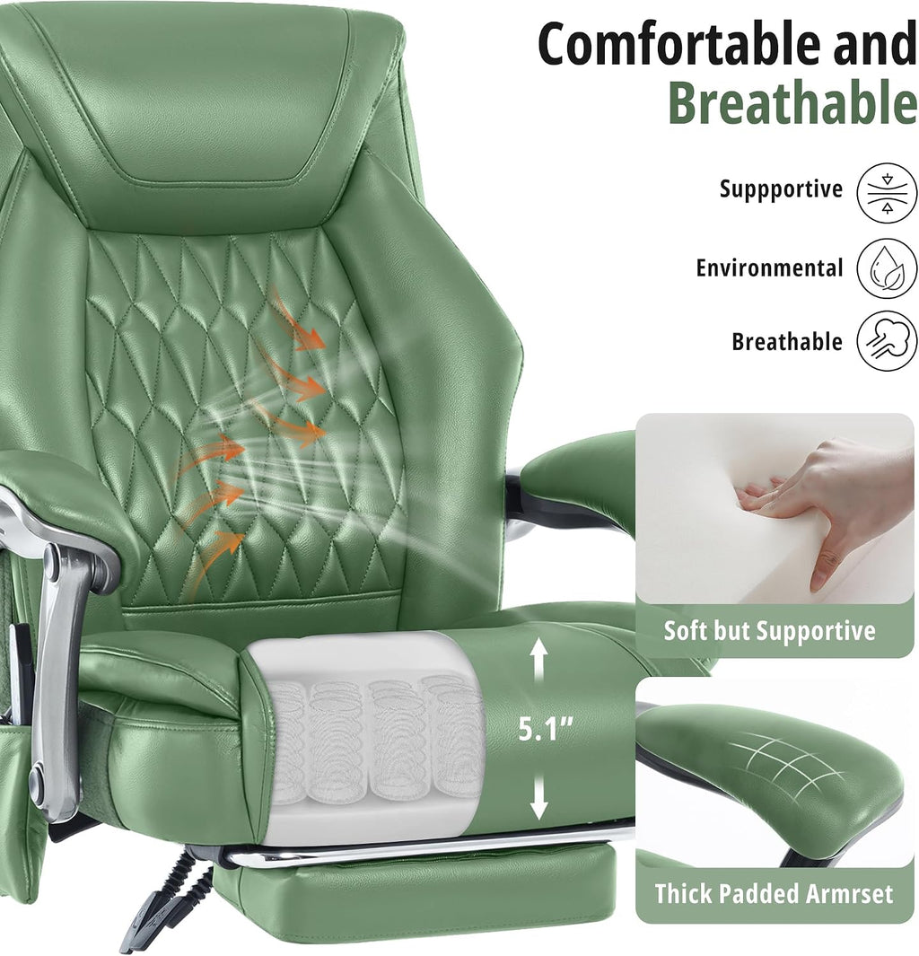 Massage Office Chair with Heat & Footrest, Ergonomic Reclining Executive Desk Chairs with 6-Point Vibration, PU Leather Computer Chair for Home Office or Gaming
