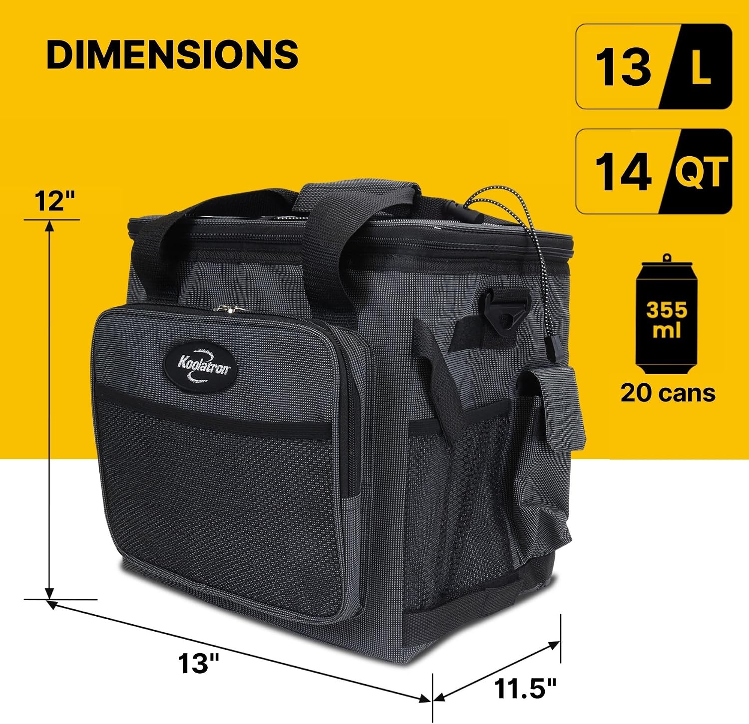 Koolatron Electric Portable Cooler Plug in 12V Car Cooler Bag, 14 qt (13 L) Black/Gray Soft-Sided No Ice Thermo Electric Portable Fridge for Camping, Adjustable Shoulder StrapTravel Road Trips.