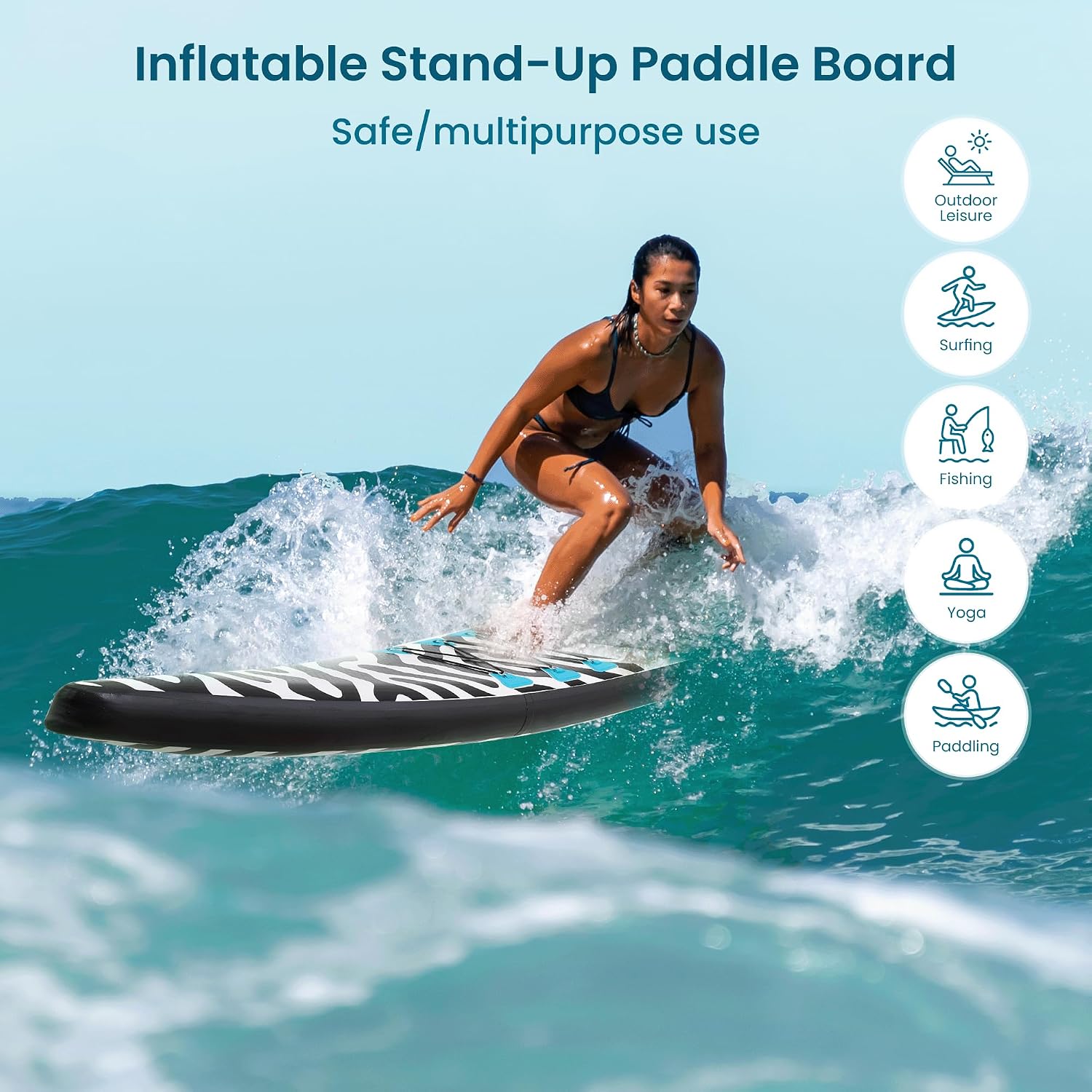Paddle Board 14'x25'' Inflatable Paddle Board with Complete SUP Accessories, Anti-Slip EVA Deck, Air Pump, Removable Fins, Carrying Handle, Backpack for Adult
