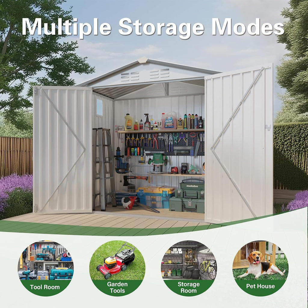 6X3.5FT Metal Storage Shed,Tool Shed with Peaked Roof, Outdoor Storage Shed with Clear Window and Lockable Door, Garden Shed for Garden, Backyard,Patio,Sundries, White (6X3.5FT)
