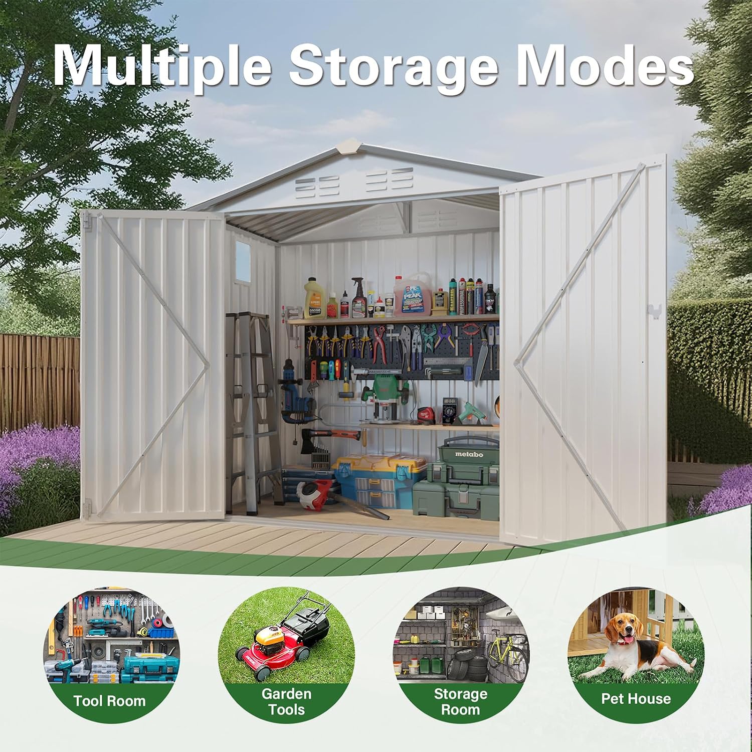 6X3.5FT Metal Storage Shed,Tool Shed with Peaked Roof, Outdoor Storage Shed with Clear Window and Lockable Door, Garden Shed for Garden, Backyard,Patio,Sundries, White (6X3.5FT)