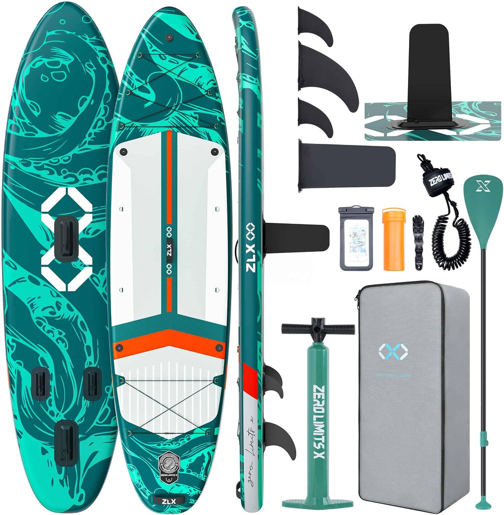 ZLX 11'6'x35' Ultra Wide Inflatable Stand Up Paddle Board | Stable Non-Slip Deck Pad, Unique Fin System, Premium SUP Accessories & Backpack - Upgraded Pump for Adults, All Skill Levels