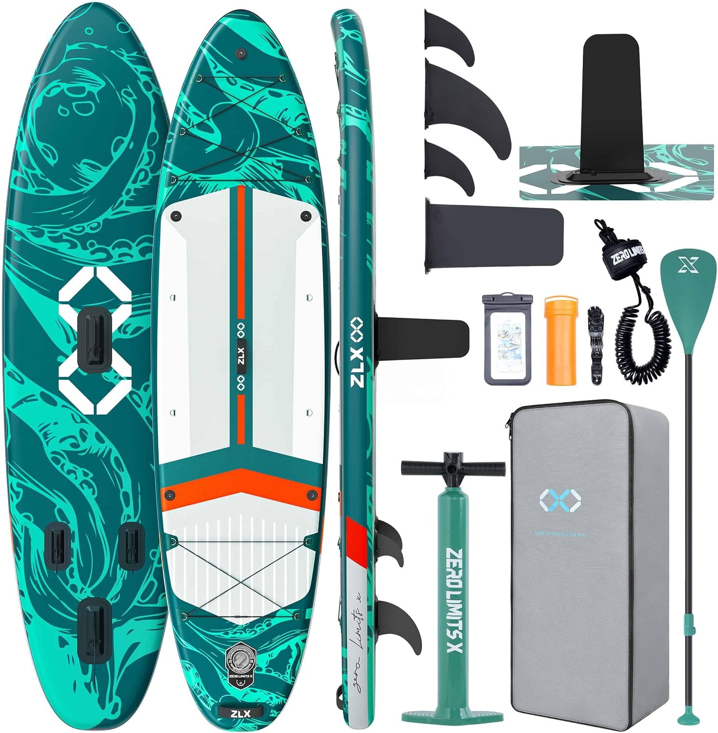 ZLX 11'6'x35' Ultra Wide Inflatable Stand Up Paddle Board | Stable Non-Slip Deck Pad, Unique Fin System, Premium SUP Accessories & Backpack - Upgraded Pump for Adults, All Skill Levels