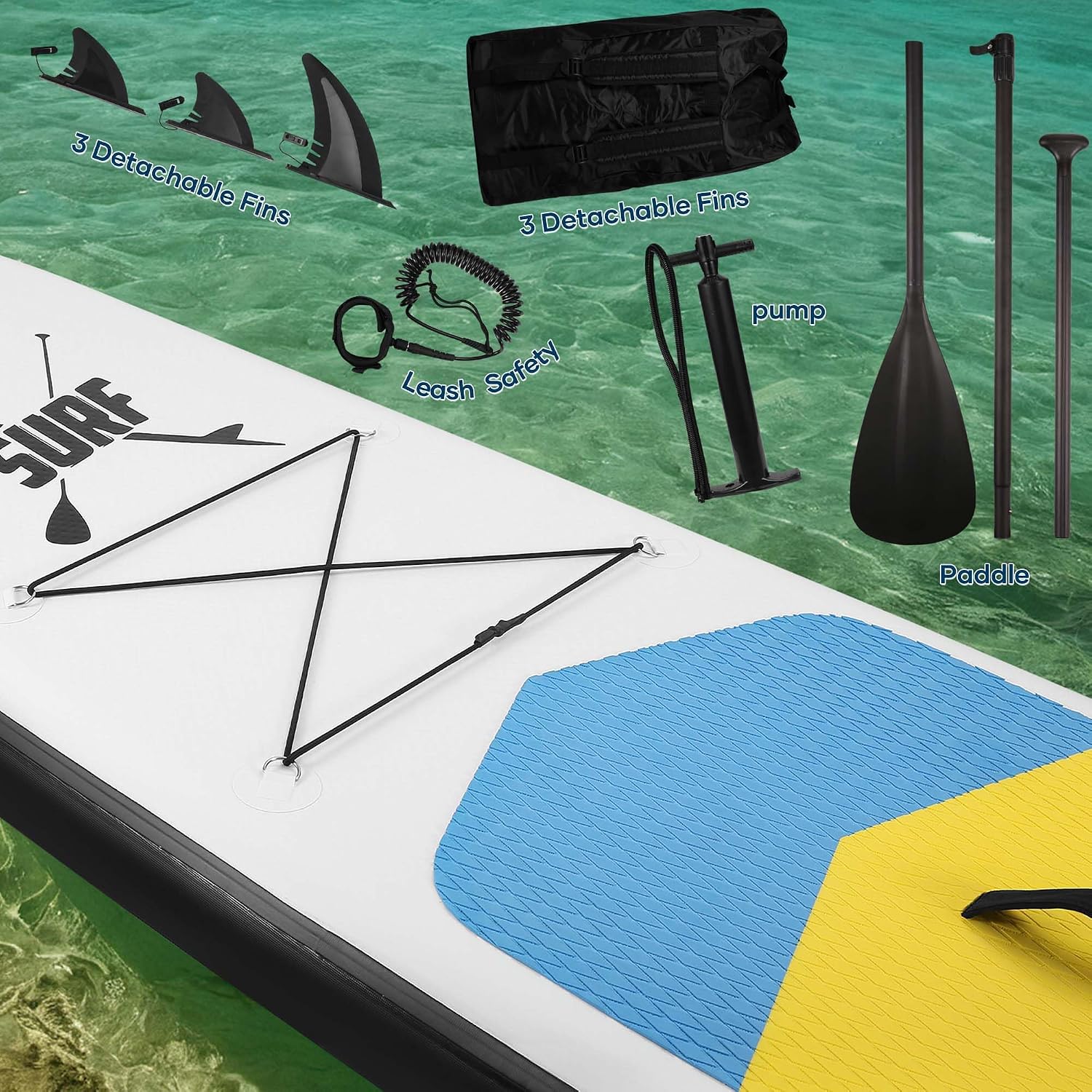 BODIOO Inflatable Paddle Board Stand Up Paddle Board SUP Board with 120'x30'x6' for Youth & Adults Summer
