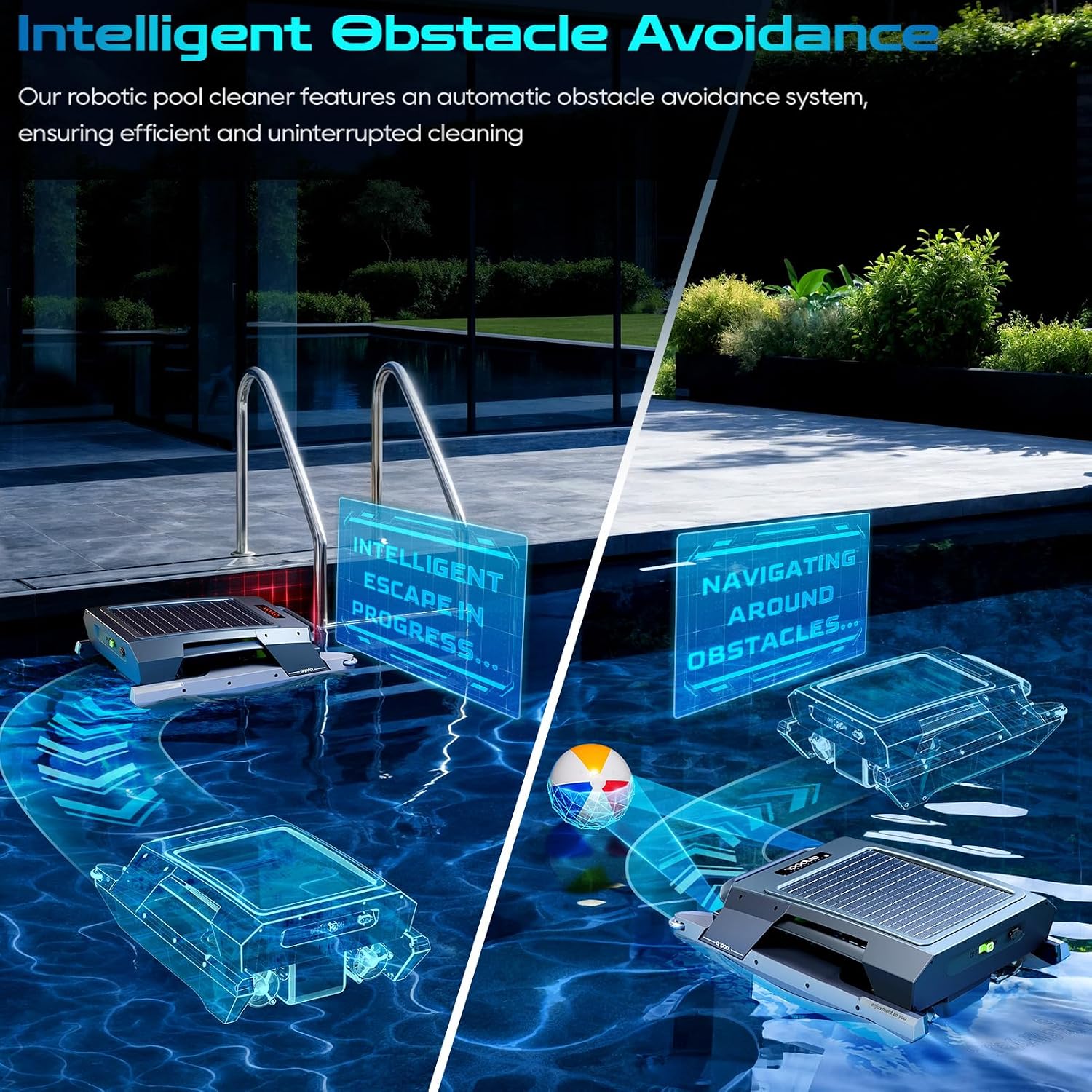 Solar Pool Skimmer Robot, Automatic Robotic Pool Skimmer with Dual Charging, 72H Runtime, One-Touch Start, UV-Resistant, Smart Navigation for Inground & Above Ground Pools