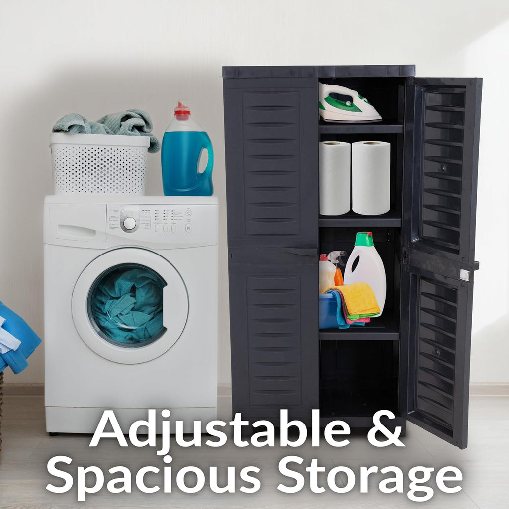 Sunnydaze 48' H Resin Garage Storage Cabinet - Garage Cabinet - Freestanding Utility Storage for Laundry Room, Office, Basement - Charcoal