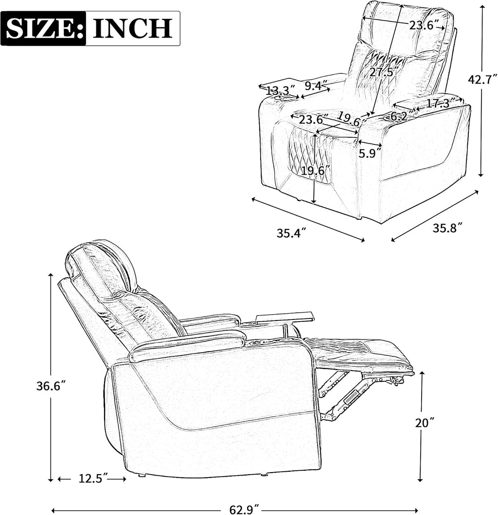 Merax Electric Recliner Chair with USB Charge Port, 360 Swivel Tray Table, Hand in-Arm Storage, and Cup Holders, Ambient Lighting - Ambient Lighting Gaming Recliner Chair Home Theater Seating (Brown)