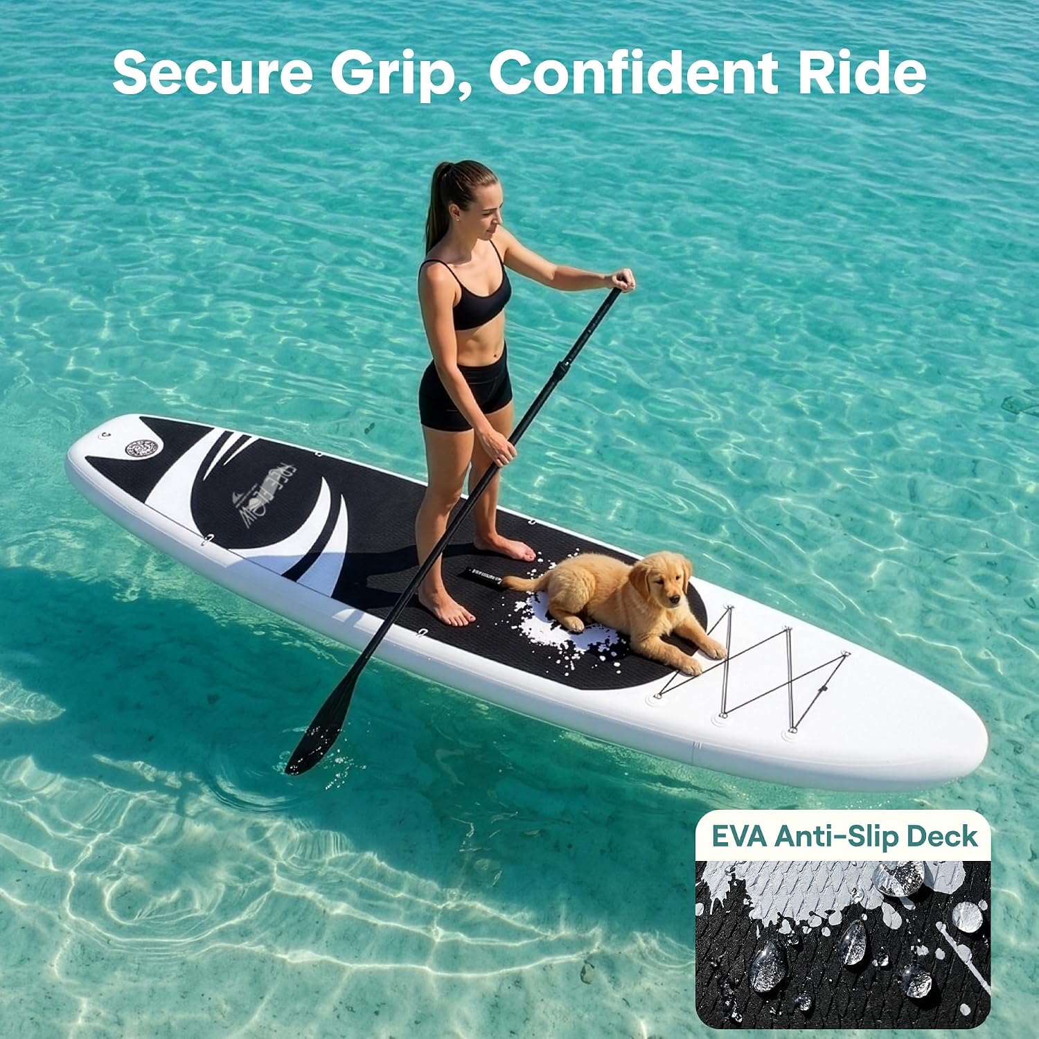 SereneLife Inflatable Stand Up Paddle Board - Wide Stable Design, Non-Slip Deck for Adults & Youth with Premium Paddle Board Accessories: Carry Bag, Dual Action Pump, Paddle, Ankle Leash