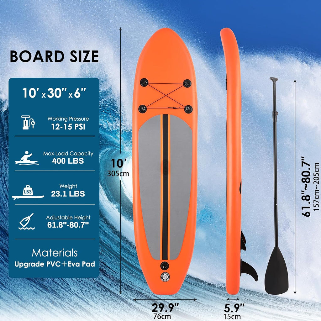 TLSUNNY 10FT Inflatable Stand Up Paddle Board, 3 Fins Paddleboard with Full SUP Accessories for All Skill Levels, Portable Two-Way Hand Pump and Carry Bag, 400LBS