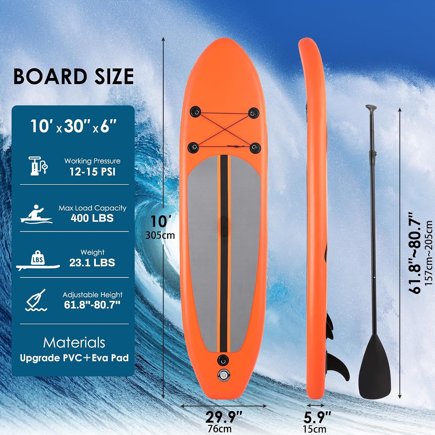 TLSUNNY 10FT Inflatable Stand Up Paddle Board, 3 Fins Paddleboard with Full SUP Accessories for All Skill Levels, Portable Two-Way Hand Pump and Carry Bag, 400LBS