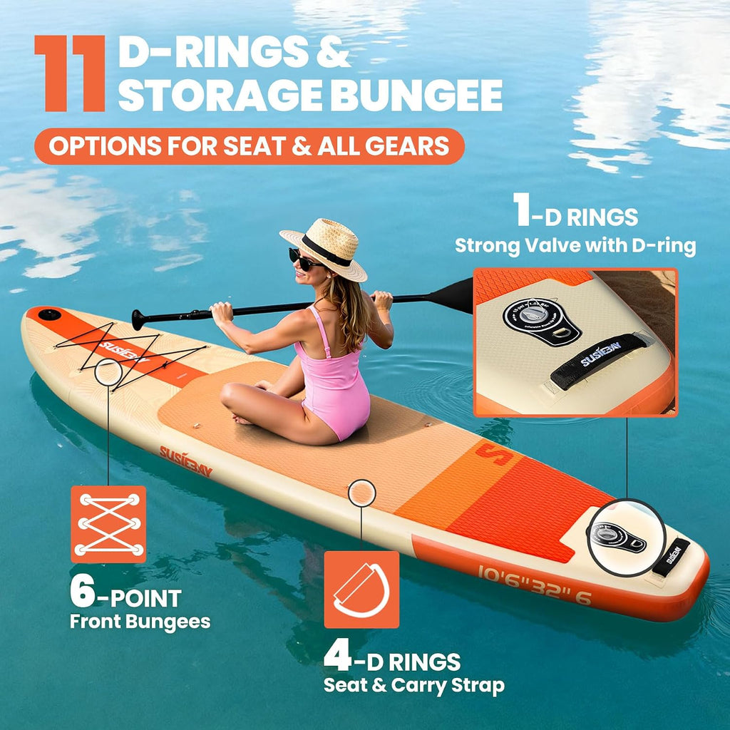 Inflatable Stand Up Paddle Board with SUP Accessories,Inflatable Paddle Boards for Adults & Youth, Anti-Slip EVA Deck,Wide Stance,Dual Action Pump,108L Backpack