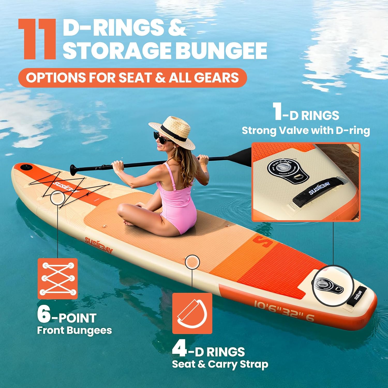 Inflatable Stand Up Paddle Board with SUP Accessories,Inflatable Paddle Boards for Adults & Youth, Anti-Slip EVA Deck,Wide Stance,Dual Action Pump,108L Backpack