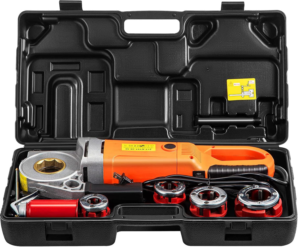 VEVOR Electric Pipe Threader, 2300W Pipe Threading Machine with 4 Dies 1/2' - 1 1/4', 110V Hand-held Pipe Threader Machine with Copper Motor, Portable Electric Pipe Threading Kit with Carrying Case