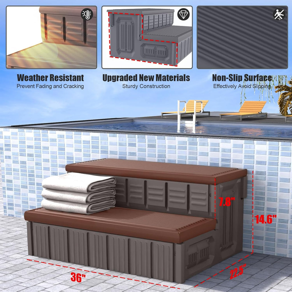 Hot Tub Steps, Outdoor Spa Steps with Storage, Non-Slip & Sturdy Hot Tub Stairs, 36 Inches Long