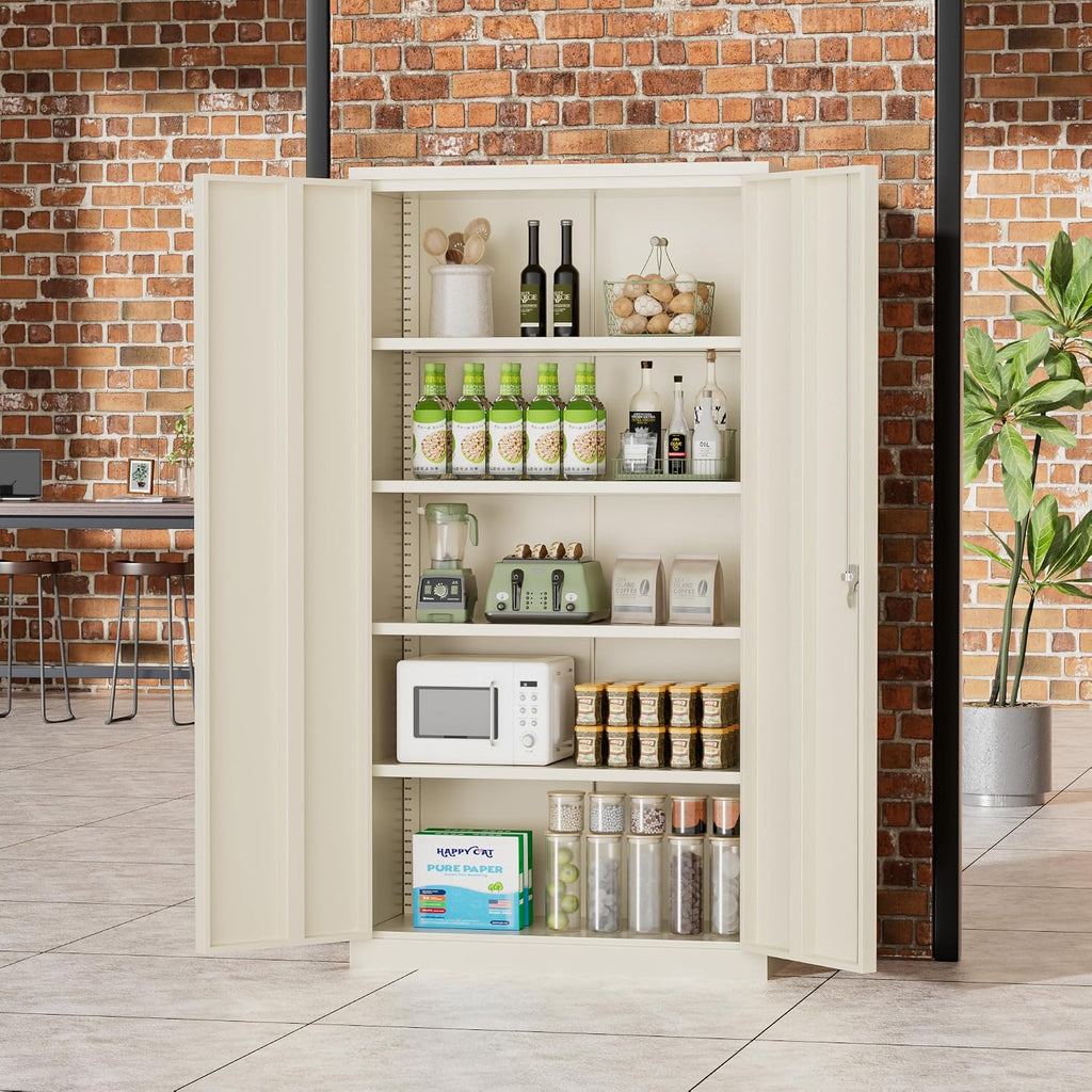 Greenvelly 72' Metal Storage Cabinet with Locking Doors and 4 Adjustable Shelves, Lockable Steel Cabinet for Home Office, Garage, Shop, School (Grey 36' W x 18' D)