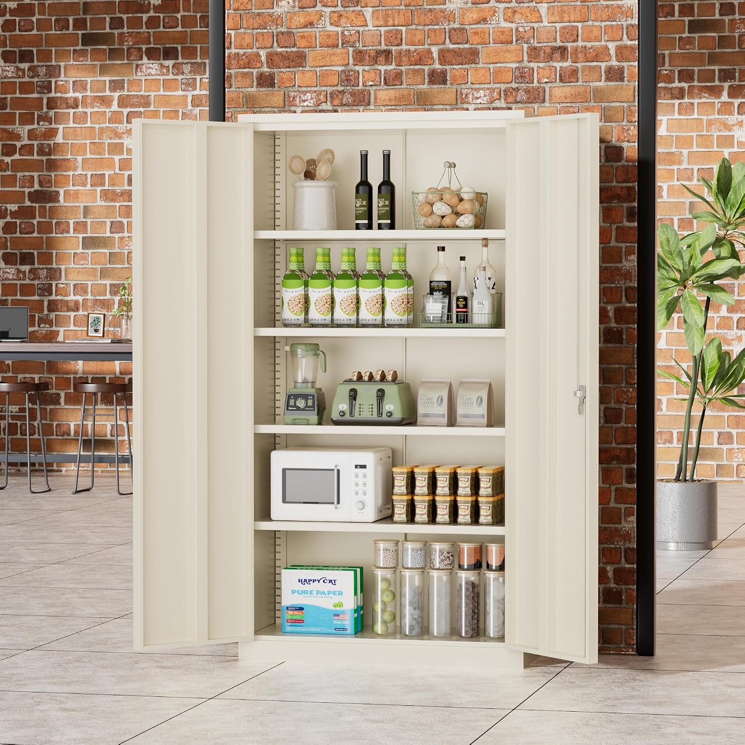 Greenvelly 72' Metal Storage Cabinet with Locking Doors and 4 Adjustable Shelves, Lockable Steel Cabinet for Home Office, Garage, Shop, School (Grey 36' W x 18' D)