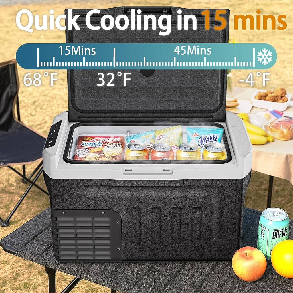 12 Volt Refrigerator, 22QT(21L) Compressor Electric Cooler, Car Fridge -4℉~68℉, Portable Refrigerator 12V/24V DC 110-240V AC, Compact Freezer for Vehicle RV Camping Truck Boat Travel, Black