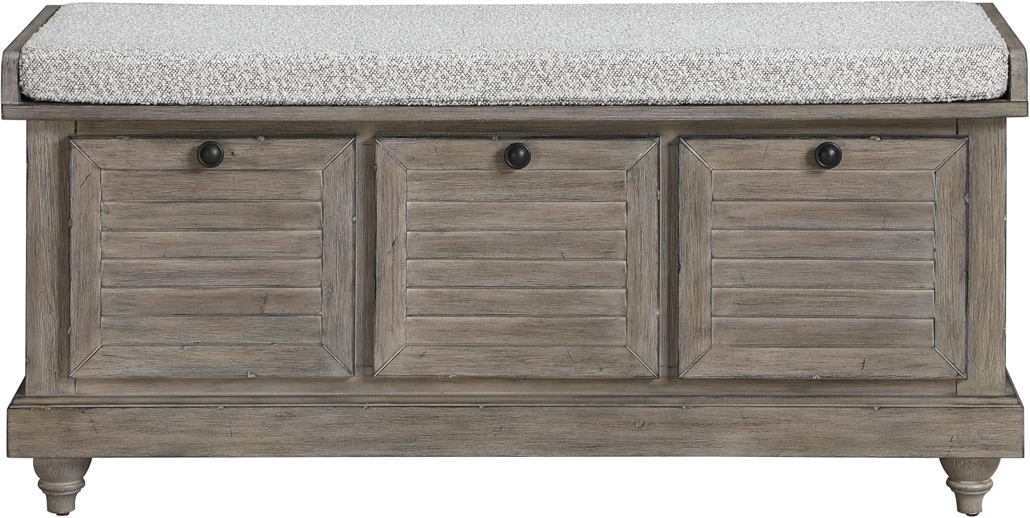 OSP Home Furnishings Dover Coastal Lift-Top Storage Bench with Shutter Face Styling, Goldstone Finish with Salt and Pepper Cushion