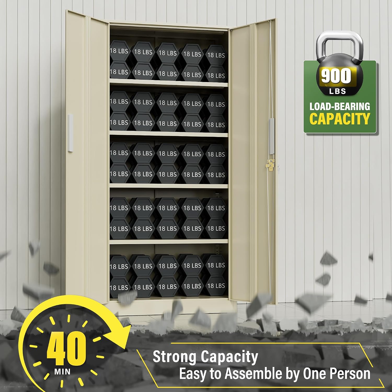 Greenvelly Metal Storage Cabinet, Gray Steel Garage Cabinet with Doors and Adjustable Shelves, Metal Cabinet with Lock,Garage Cabinets and Storage System for Garage,Home Office,School