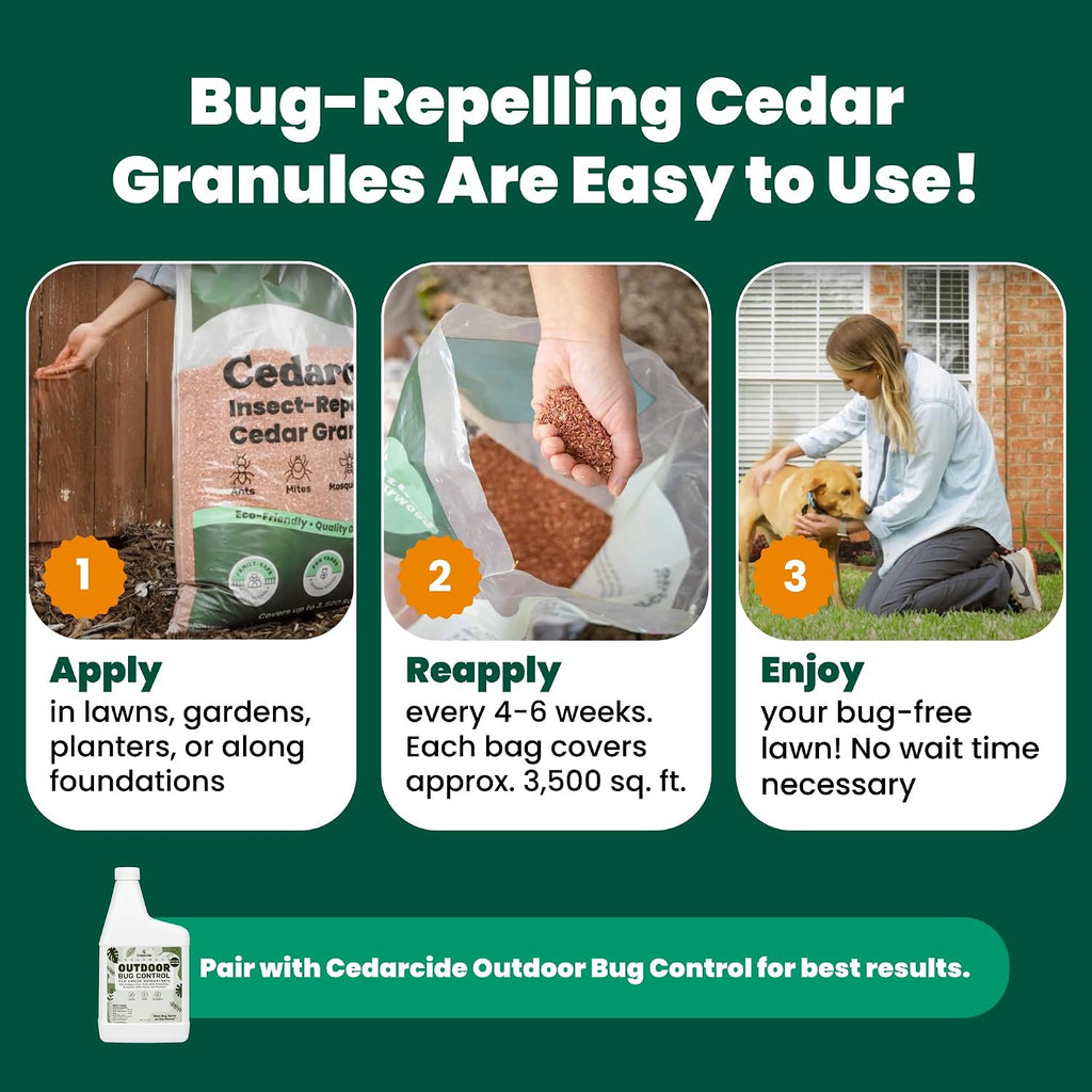 Cedarcide Lawn, Home & Garden Cedar Granules | Repels Fleas, Ticks, Ants & Mosquitoes | Smells Great, Easy to Use | Family & Pet Safe | 6 Bags (48 Lbs)