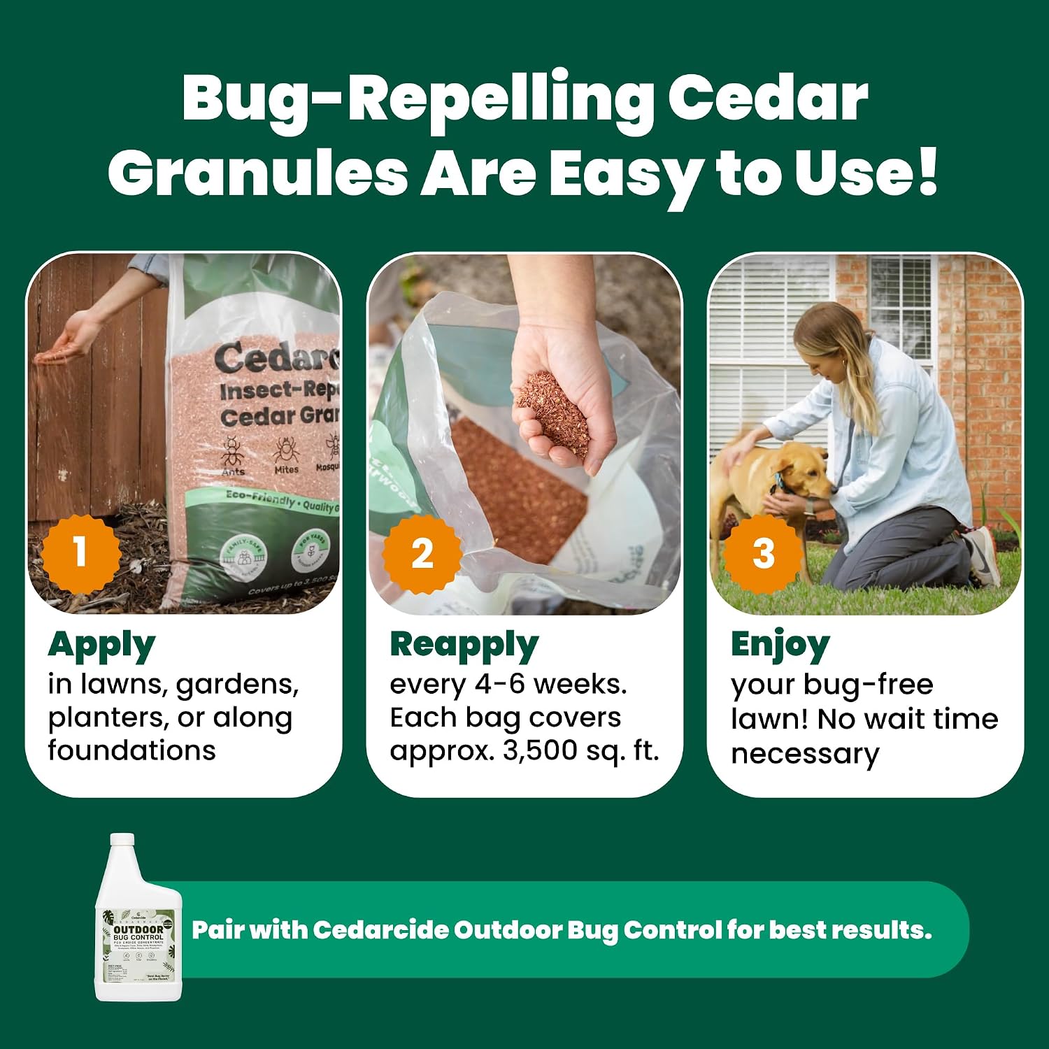 Cedarcide Lawn, Home & Garden Cedar Granules | Repels Fleas, Ticks, Ants & Mosquitoes | Smells Great, Easy to Use | Family & Pet Safe | 6 Bags (48 Lbs)