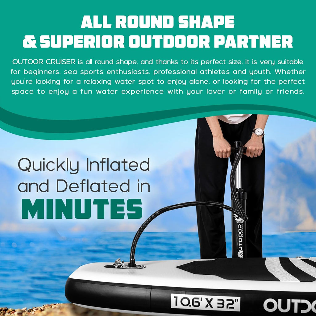 OutdoorCrusier Ultra-Portable Inflatable Stand-Up Paddle Board, Lightweight & Stable with Non-Slip Design, Complete SUP Accessories, Durable Drop-Stitch Material