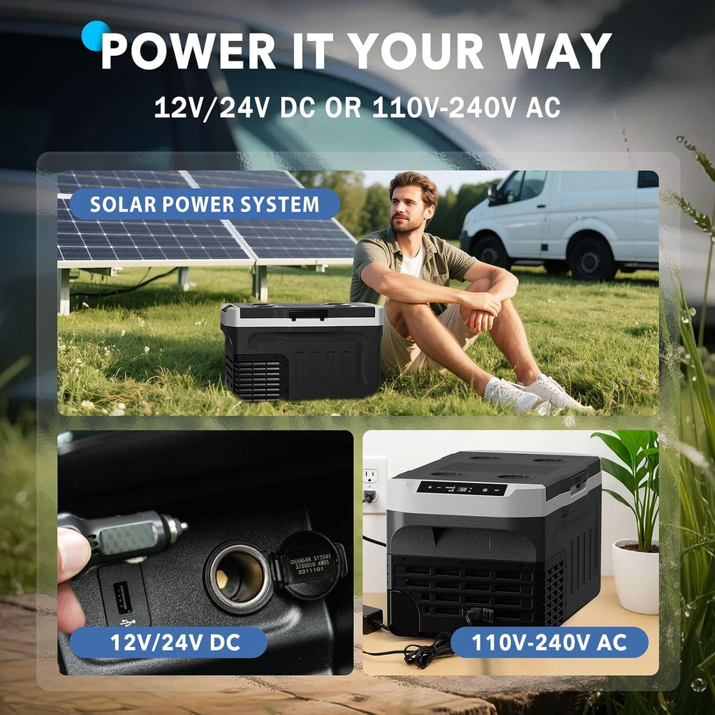 DOGHLY 12 Volt Refrigerator, 42QT Portable Cooler -4℉-68℉, Compressor Car Fridge 12V/24V DC & 110-240V AC, Electric Cooler for Truck, RV, Camper, SUV, Travel, Camping & Road Trips (42QT)