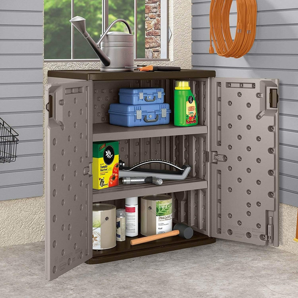 Suncast 2 Pack 9 Cu. Ft. Base Storage Cabinet, Resin Garage Organizer, Platinum Metallic/Slate